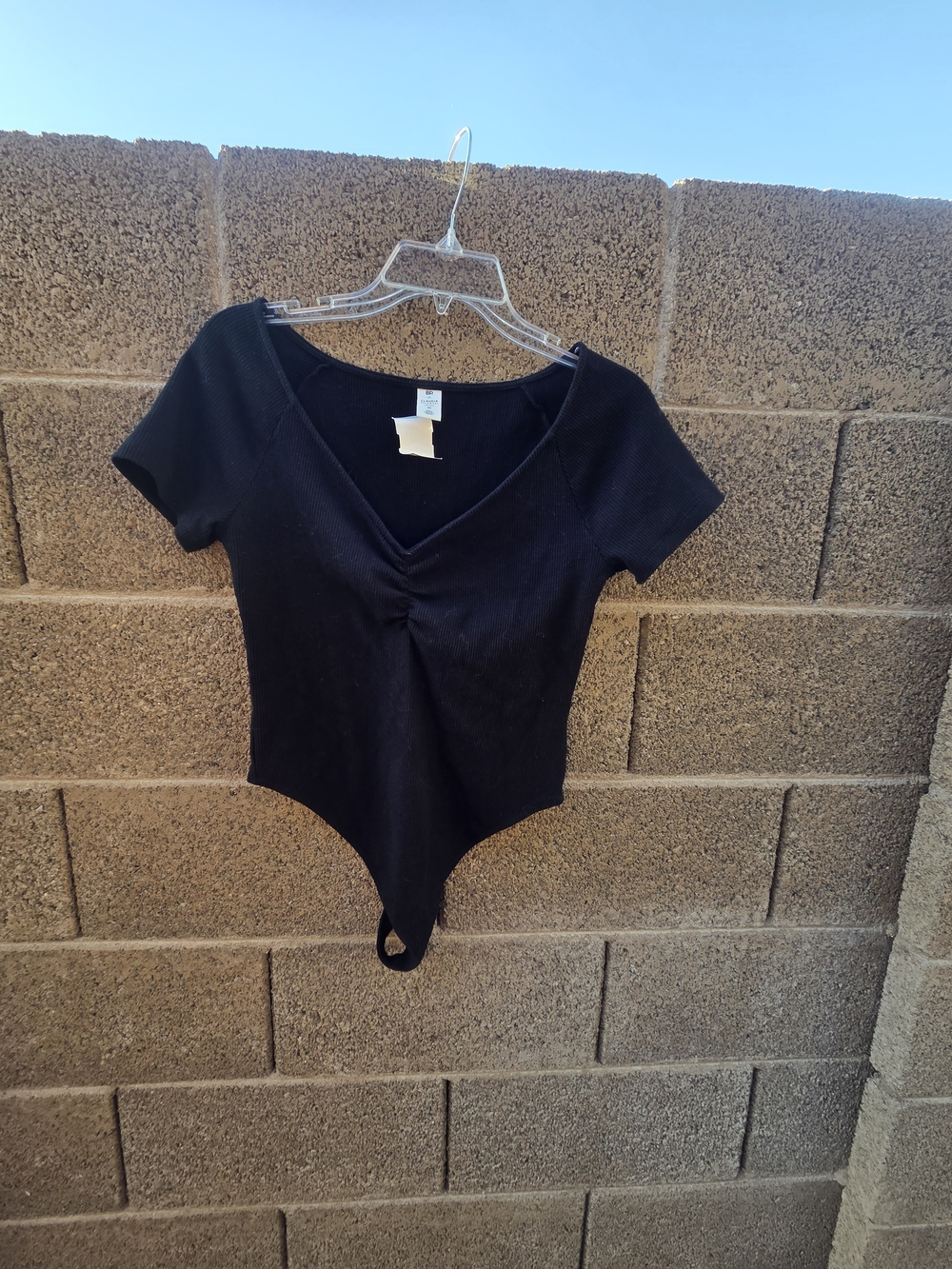 Ribbed Black V-Neck Short Sleeve Bodysuit